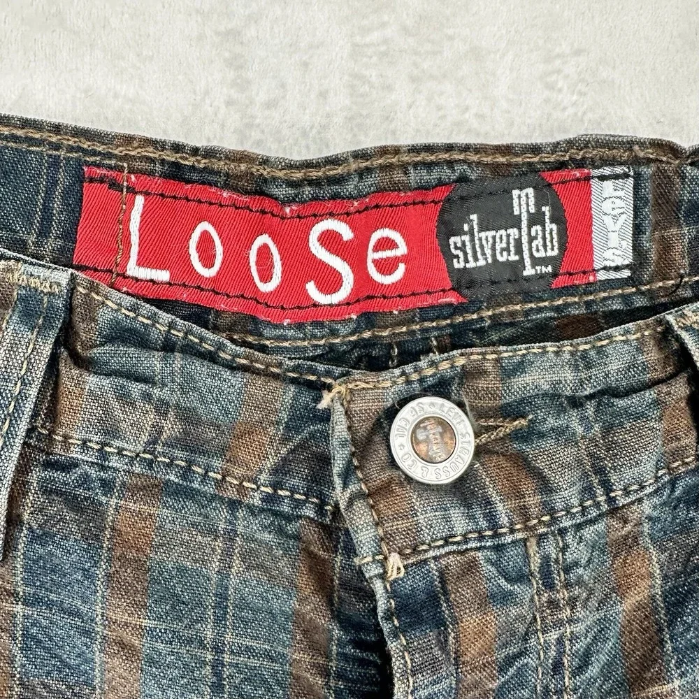Vintage Levi's Silver Tab Loose Shorts Mens Size 34 Plaid Denim Cotton 90s USA